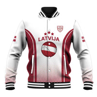 Latvia Basketball Custom Baseball Jacket White Latvian Pattern