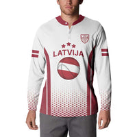 Latvia Basketball Custom Button Sweatshirt White Latvian Pattern