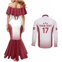 Latvia Basketball Custom Couples Matching Mermaid Dress and Long Sleeve Button Shirt White Latvian Pattern