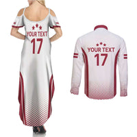 Latvia Basketball Custom Couples Matching Summer Maxi Dress and Long Sleeve Button Shirt White Latvian Pattern