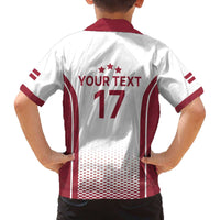 Latvia Basketball Custom Family Matching Off The Shoulder Long Sleeve Dress and Hawaiian Shirt White Latvian Pattern