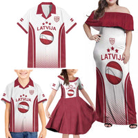 Latvia Basketball Custom Family Matching Off Shoulder Maxi Dress and Hawaiian Shirt White Latvian Pattern