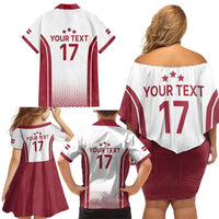 Latvia Basketball Custom Family Matching Off Shoulder Short Dress and Hawaiian Shirt White Latvian Pattern