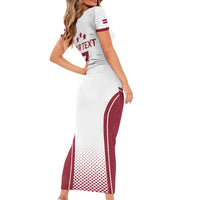 Latvia Basketball Custom Family Matching Short Sleeve Bodycon Dress and Hawaiian Shirt White Latvian Pattern