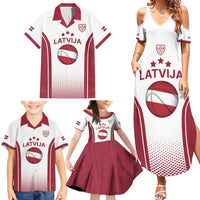 Latvia Basketball Custom Family Matching Summer Maxi Dress and Hawaiian Shirt White Latvian Pattern