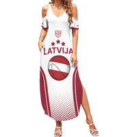 Latvia Basketball Custom Family Matching Summer Maxi Dress and Hawaiian Shirt White Latvian Pattern