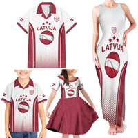 Latvia Basketball Custom Family Matching Tank Maxi Dress and Hawaiian Shirt White Latvian Pattern
