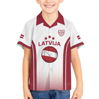 Latvia Basketball Custom Family Matching Tank Maxi Dress and Hawaiian Shirt White Latvian Pattern