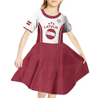 Latvia Basketball Custom Kid Short Sleeve Dress White Latvian Pattern