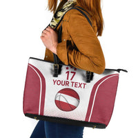 Latvia Basketball Custom Leather Tote Bag White Latvian Pattern