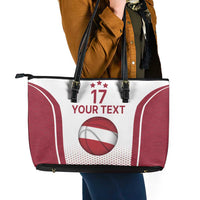 Latvia Basketball Custom Leather Tote Bag White Latvian Pattern