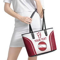 Latvia Basketball Custom Leather Tote Bag White Latvian Pattern