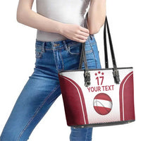 Latvia Basketball Custom Leather Tote Bag White Latvian Pattern