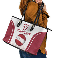 Latvia Basketball Custom Leather Tote Bag White Latvian Pattern
