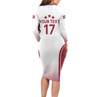 Latvia Basketball Custom Long Sleeve Bodycon Dress White Latvian Pattern