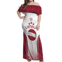 Latvia Basketball Custom Off Shoulder Maxi Dress White Latvian Pattern