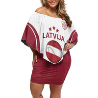 Latvia Basketball Custom Off Shoulder Short Dress White Latvian Pattern