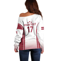 Latvia Basketball Custom Off Shoulder Sweater White Latvian Pattern