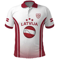 Latvia Basketball Custom Polo Shirt White Latvian Pattern
