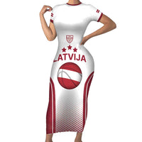 Latvia Basketball Custom Short Sleeve Bodycon Dress White Latvian Pattern