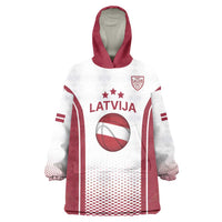 Latvia Basketball Custom Wearable Blanket Hoodie White Latvian Pattern