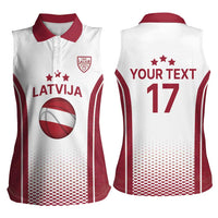 Latvia Basketball Custom Women Sleeveless Polo Shirt White Latvian Pattern