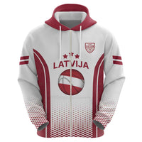 Latvia Basketball Custom Zip Hoodie White Latvian Pattern