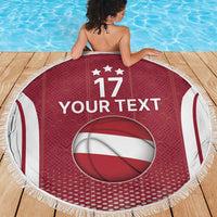 Latvia Basketball Custom Beach Blanket Red Latvian Pattern