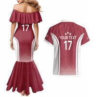 Latvia Basketball Custom Couples Matching Mermaid Dress and Hawaiian Shirt Red Latvian Pattern