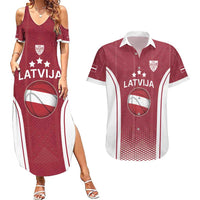 Latvia Basketball Custom Couples Matching Summer Maxi Dress and Hawaiian Shirt Red Latvian Pattern