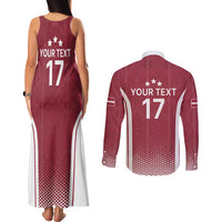 Latvia Basketball Custom Couples Matching Tank Maxi Dress and Long Sleeve Button Shirt Red Latvian Pattern