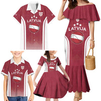 Latvia Basketball Custom Family Matching Mermaid Dress and Hawaiian Shirt Red Latvian Pattern