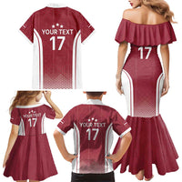 Latvia Basketball Custom Family Matching Mermaid Dress and Hawaiian Shirt Red Latvian Pattern