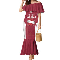 Latvia Basketball Custom Family Matching Mermaid Dress and Hawaiian Shirt Red Latvian Pattern