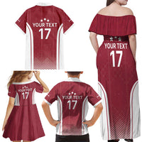 Latvia Basketball Custom Family Matching Off Shoulder Maxi Dress and Hawaiian Shirt Red Latvian Pattern