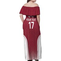 Latvia Basketball Custom Family Matching Off Shoulder Maxi Dress and Hawaiian Shirt Red Latvian Pattern