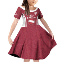 Latvia Basketball Custom Family Matching Off Shoulder Short Dress and Hawaiian Shirt Red Latvian Pattern