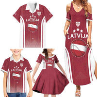 Latvia Basketball Custom Family Matching Summer Maxi Dress and Hawaiian Shirt Red Latvian Pattern