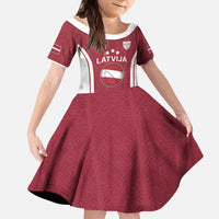 Latvia Basketball Custom Kid Short Sleeve Dress Red Latvian Pattern