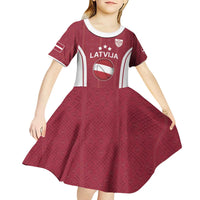 Latvia Basketball Custom Kid Short Sleeve Dress Red Latvian Pattern