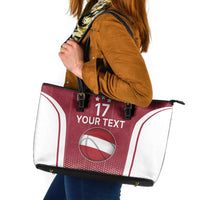 Latvia Basketball Custom Leather Tote Bag Red Latvian Pattern