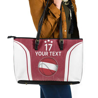 Latvia Basketball Custom Leather Tote Bag Red Latvian Pattern