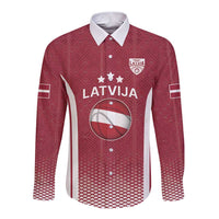 Latvia Basketball Custom Long Sleeve Button Shirt Red Latvian Pattern