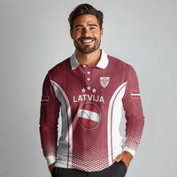 Latvia Basketball Custom Long Sleeve Polo Shirt Red Latvian Pattern