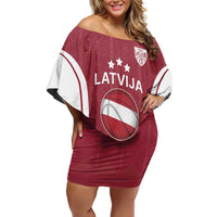 Latvia Basketball Custom Off Shoulder Short Dress Red Latvian Pattern