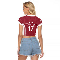 Latvia Basketball Custom Raglan Cropped T Shirt Red Latvian Pattern