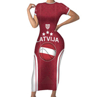 Latvia Basketball Custom Short Sleeve Bodycon Dress Red Latvian Pattern