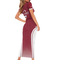 Latvia Basketball Custom Short Sleeve Bodycon Dress Red Latvian Pattern