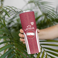 Latvia Basketball Custom Skinny Tumbler Red Latvian Pattern