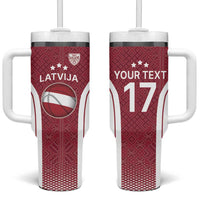 Latvia Basketball Custom Tumbler With Handle Red Latvian Pattern